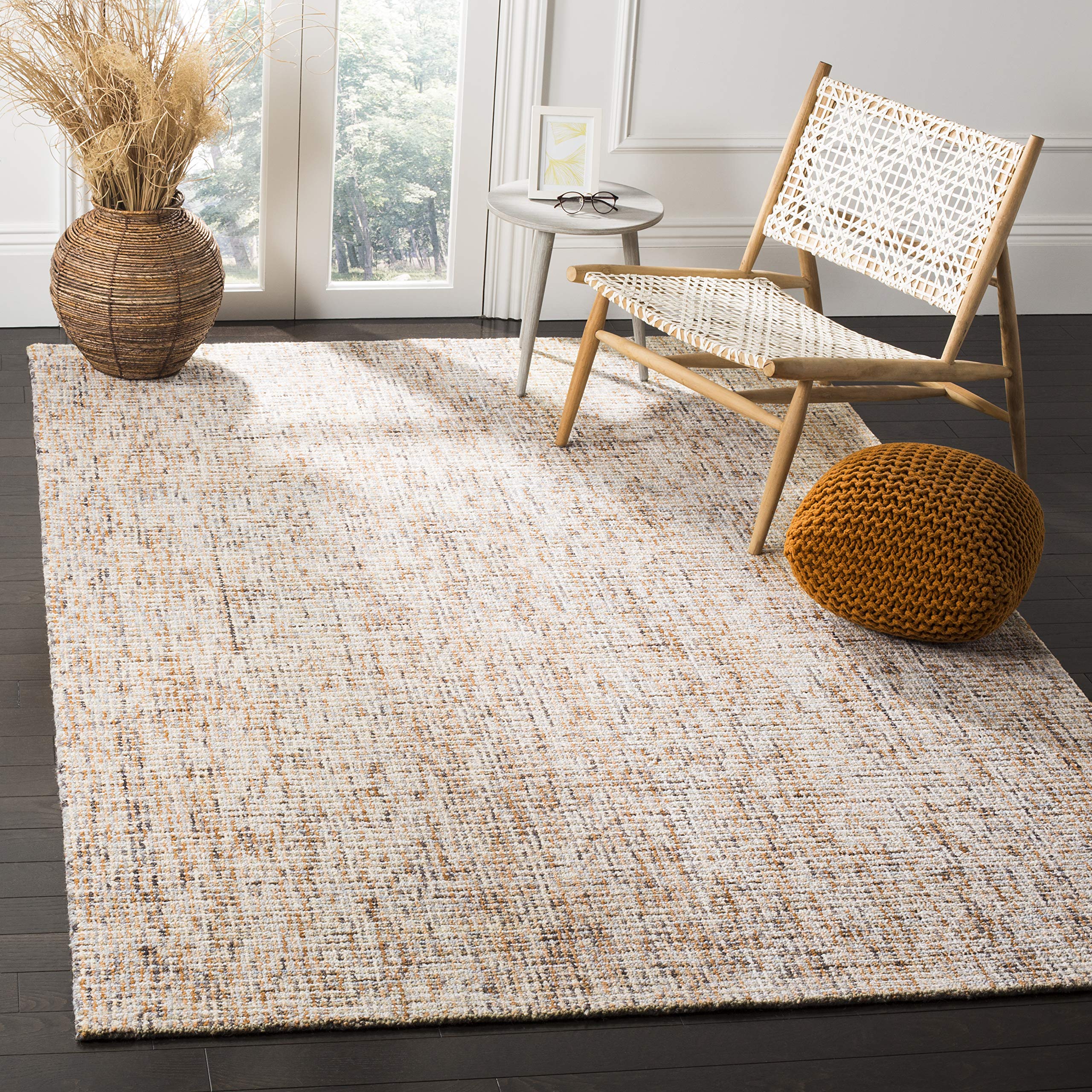 SAFAVIEH Abstract Collection Accent Rug - 4' x 6', Gold & Blue, Handmade Wool, Ideal for High Traffic Areas in Entryway, Living